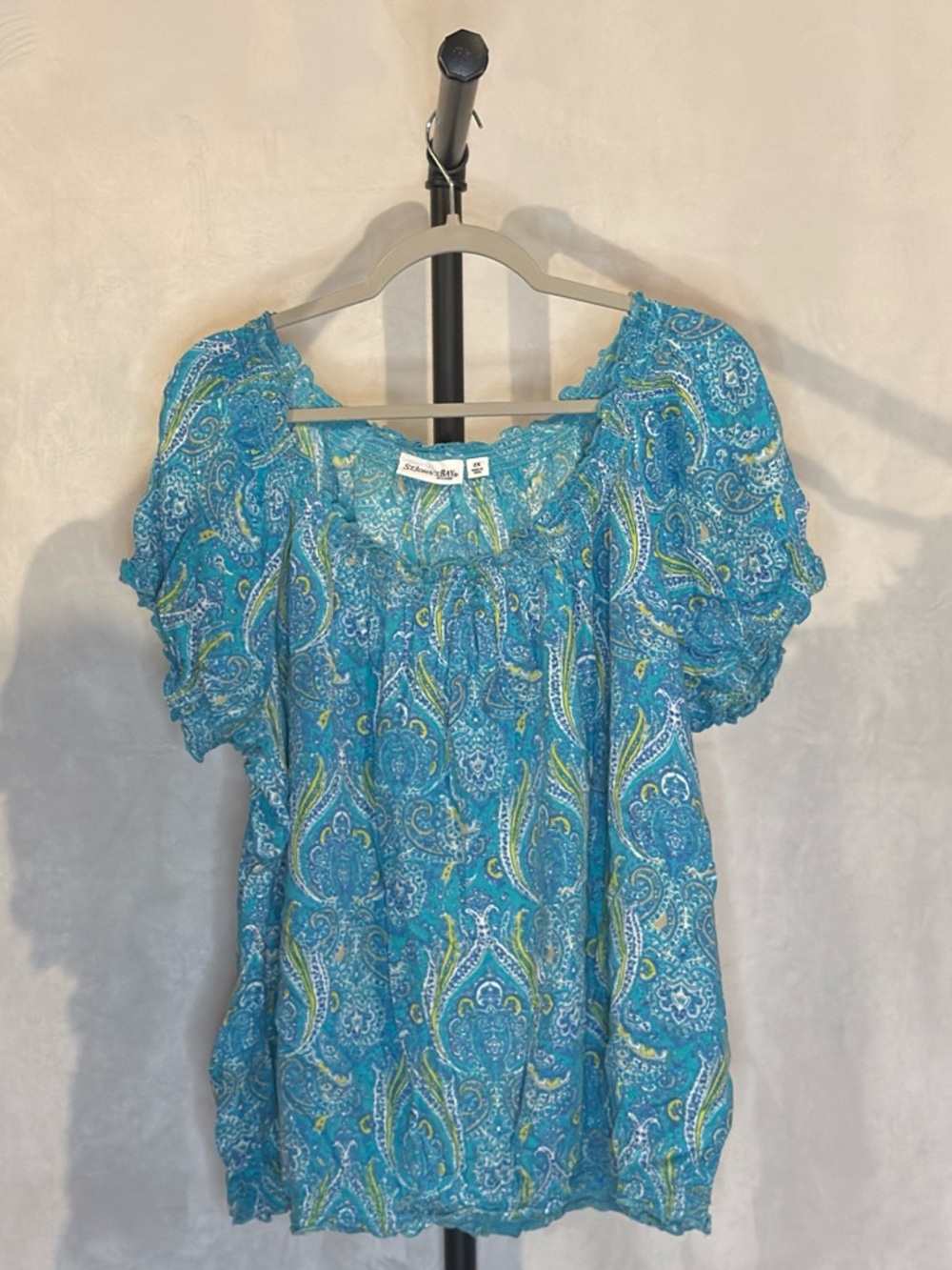 St. John’s Bay Blue Paisley Short-Sleeve Top 2X 100% Rayon